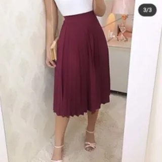 Moda Evangélica - Saia Plissada Mid - Azul Marinho