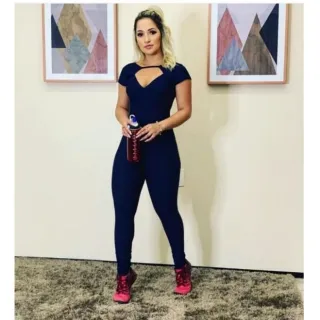 Macacão fitness feminino longo com bojo para academia - Azul Marinho