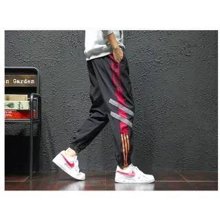 Homme Calças Corredores Baggy Faixa Color Block - black and white