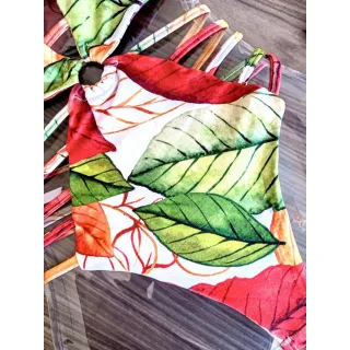 Biquíni preto cavado com tirinhas - Maiô bory bikinis - Estampa 1  Folhas