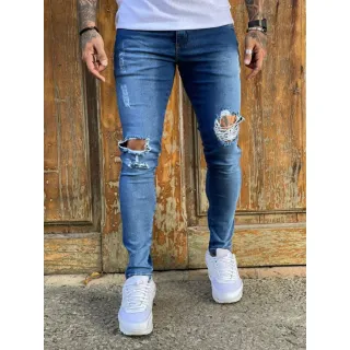 Calça Premium Masculina Super Skinny Rasgada Com Lycra Elastano - Cor Marmorizada