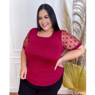 Blusa Moda Evangélica Plus Size com Manga Princesa, Barata e Estilosa Tule - Avelã