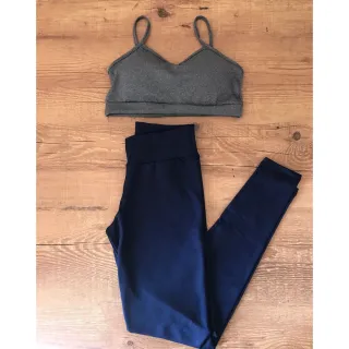 Legging Suplex Fitness Feminina com Top Alcinha - Conjunto Academia (COMPRE CONFORME SUAS MEDIDAS) - PRETO M