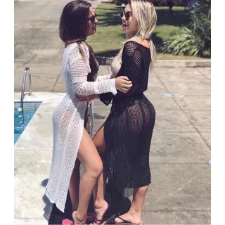 Tricot Manga Longa Saida de Praia - Azul