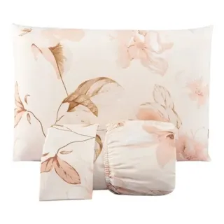 Cama Box Casal King Size Jogo Lençol 3 Peças Tecido 200 Fios - Floral Verde