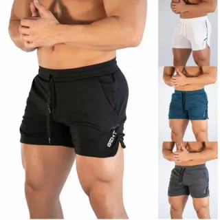 Calças Curtas Praia Correndo Roupas Esportivas Fitness Ginásio Treino Homens - Navy blue