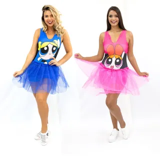 Envio rápido! Fantasia feminina super poderosa de carnaval com bory e saia de tule - Rosa florzinha