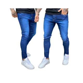 Calças Premium Masculina Kit 2 Skinny Jeans - CALÇA CLARA/AZUL ESCURA LISA