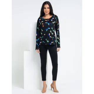 Colar Blusa Manga Longa Plussize - Ref:M0056 - azul verde com diversos