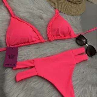 Hot Pants Bojo Trançado Cintura Alta Biquíni - Azul