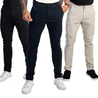 Calça Brim Social Masculina Esporte Fino com Elastano - AZUL MARINHO+CREME AREIA+PRETA