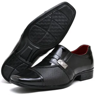 Sapato Elegante Moderno Preto Verniz Masculino com Fivela - 816 PRETO VERNIZ