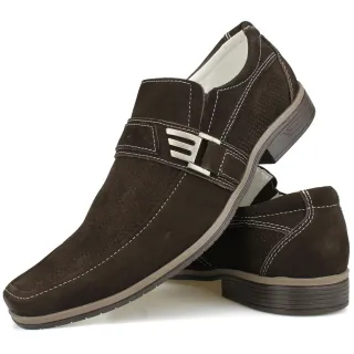 Sapato Nobuck Masculino Social Couro Sem Cadarço - Azul