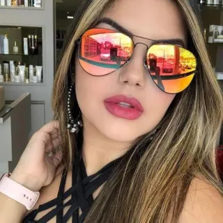 Espelhado Feminino Masculino Preto Lente Vermelha Óculos de Sol Aviador