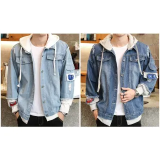 Jaqueta Manga Longa Masculina Com Capuz Jeans M-3XL - Azul Marinho