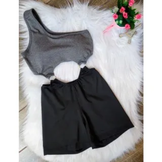 Macaquinho fitness academia curto com bojo alça única argola - Estampa 05