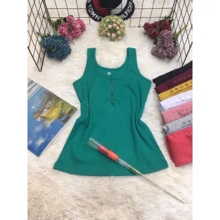 Malha canelada algodão regata botão aberto - Preto