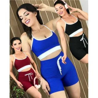 Top Alcinha fitness feminino e Conjunto de Academia Short com cordinha - VERDE COM BRANCO