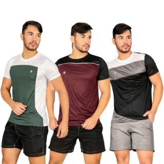 Roupa Masculina Dry Fit Kit 3 Camisas - Academia, Esportes e Casual - Preto/Vinho/Verde