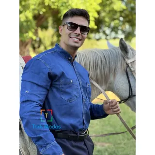 Manga Longa e Curta Slim Masculina Camisa Jeans Premium - MANGA LONGA