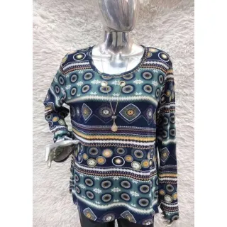 Colar Blusa Manga Longa Plussize - Ref:M0056 - azul verde com diversos