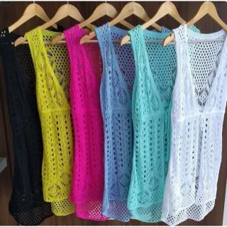 Modinha de qualidade: saída de praia aberta estilo colete mullet rendada - Branco