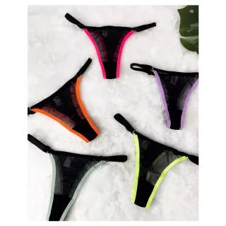 Regulagem Tule Neon Sexy Bicolor - Kit 10 Calcinha Tanga Colorida - Só tule preto