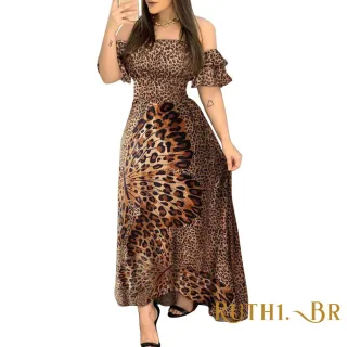 Estampa de Borboleta em Vestido Longo Feminino de Oncinha - Leopardo-m