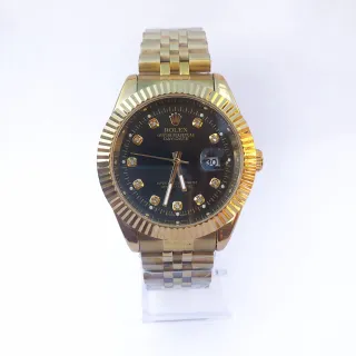 Relógio Rolex Luxo Masculino Dourado com Fundo Preto - Dourado