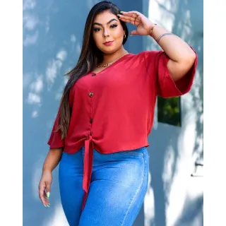 Plus Size Blusa Feminina Amarrar - Preta
