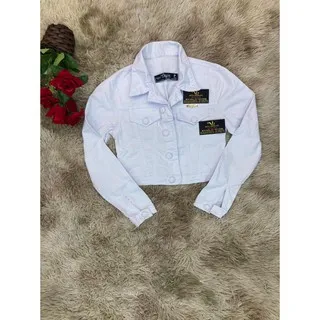 Jaquetas com botão encapado e barra em jeans branco - Branco
