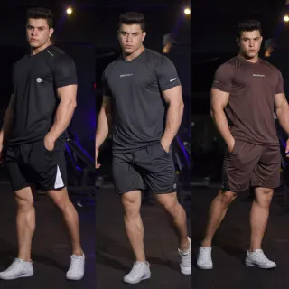 Conjunto Esportivo Masculino Dry Fit - Camiseta e Bermuda Refletiva - Azul Marinho