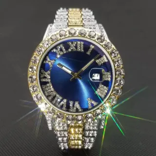 Magnata de luxo cravejado com zircônias - Relógio Ice A+++ - Azul