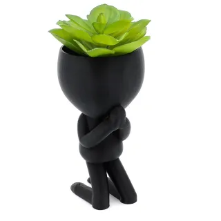 Kit Decore Design - Vaso Suculenta Robert Plant Bob - Kit Com 5 Vasos Suculentas - Preto