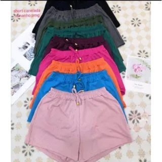 Shorts Academia Malha Canelada Ponteira 2023 Curto - CORES VARIADAS