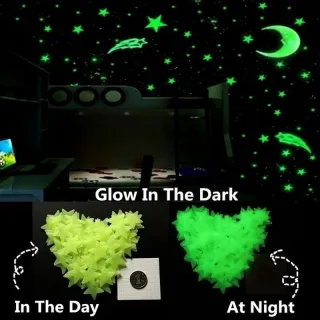 Decoração de Casa com Adesivo Luminoso de Estrela Colorida que Brilha no Escuro - Rosa