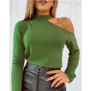 Blusa Animal Print Feminina Choker Manga Longa Ombro a Mostra - Zebra Bege - Manga Longa