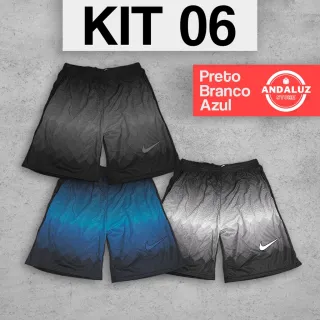 Bermuda Shorts Colorido Futebol Academia - Kit com 3 unidades - KIT 6 (3unid)