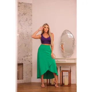 Amarração Estampa Floral Saia Longa Envelope Feminina Fenda - estampa 16