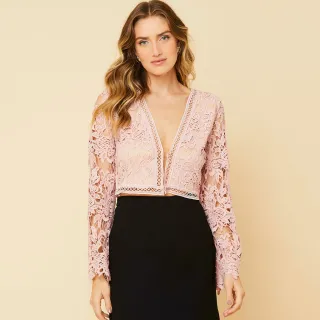 Cropped Feminino Manga Longa Renda Com Forro - Blusa Fler - Branca