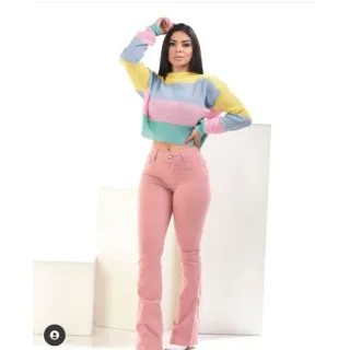 Rosé Flare Jeans Pants - Puída  barra desfiada