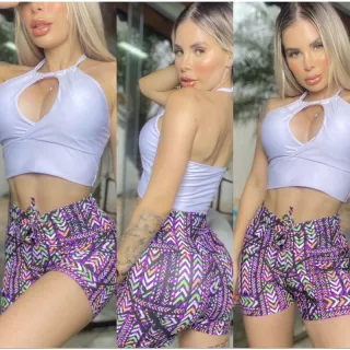 Suplex Cordão Shortinho meia coxa para academia - estampa neutra