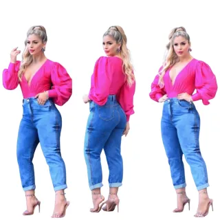 Promoção Calças Femininas Mom Jeans Simples e Destroyed Cintura Alta - M3