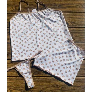 Pijama Feminino Confortável Short Doll Três Peças - gelo
