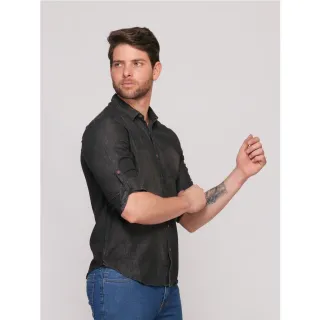 Lavagem Especial Camisa Jeans Masculina Lisa Importado - Azul Marinho