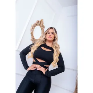 Amarração Manga Longa Gringa 2 em 1 com Bojo e Gola - Azul bb