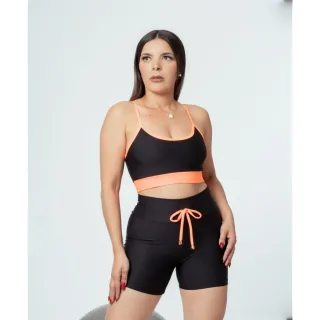 Conjunto de Academia Top Alcinha com Short Cordinha - Preto com lilás