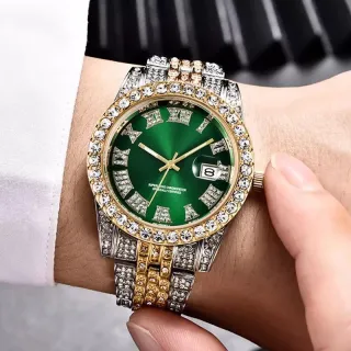 Magnata de luxo cravejado com zircônias - Relógio Ice A+++ - Azul