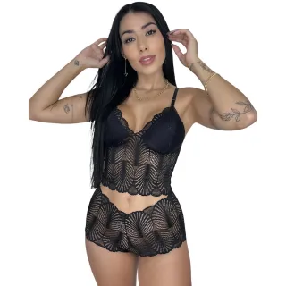 Calesson Renda Conjunto Lingerie Feminino Sem Bojo Calcinha - Pink