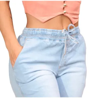 Calça Jogger Feminina Cintura Alta Destroyed Jeans Jog03 - Azul Claro